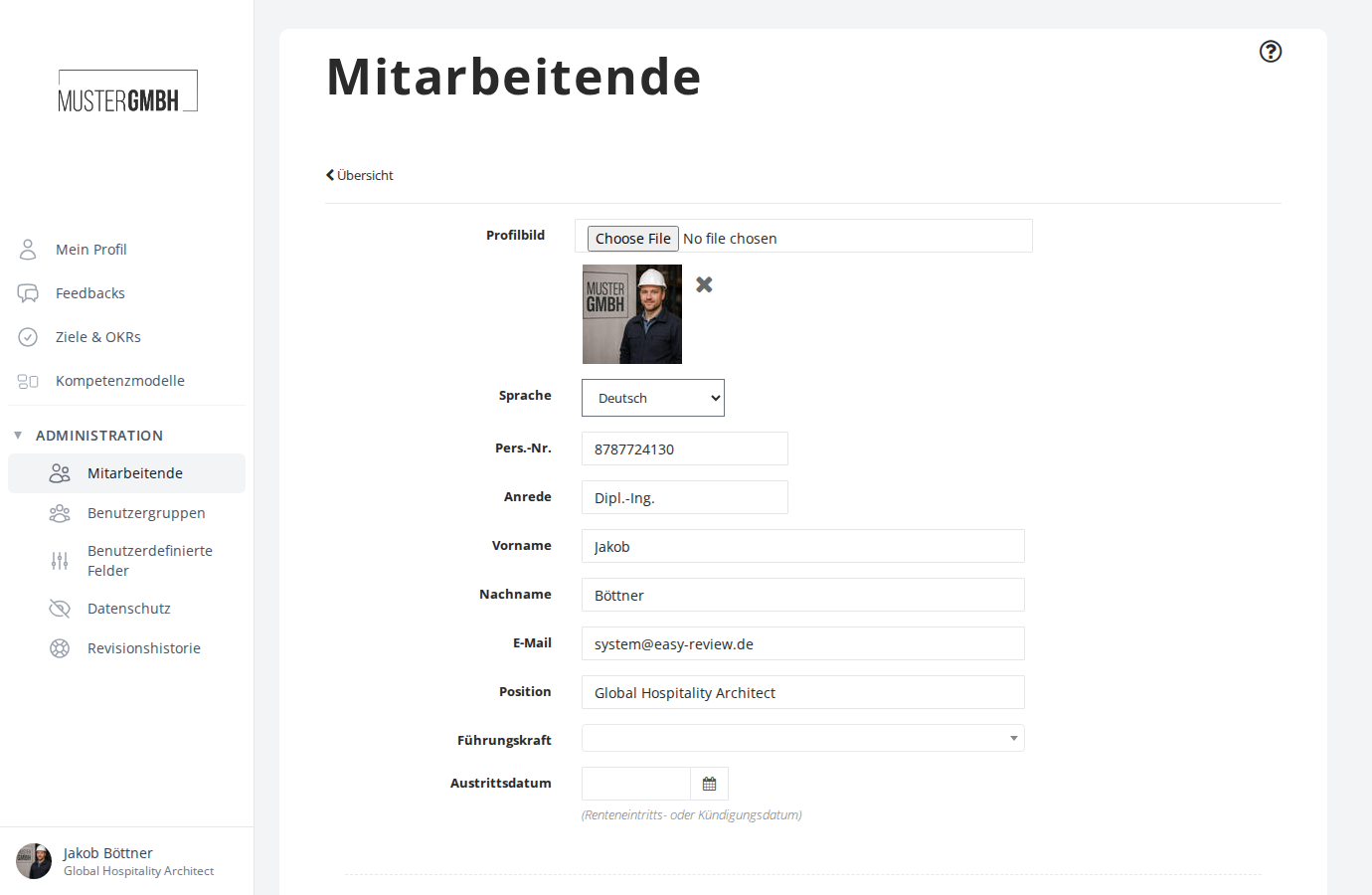 Bearbeitungsformular mit den verfügbaren Feldern