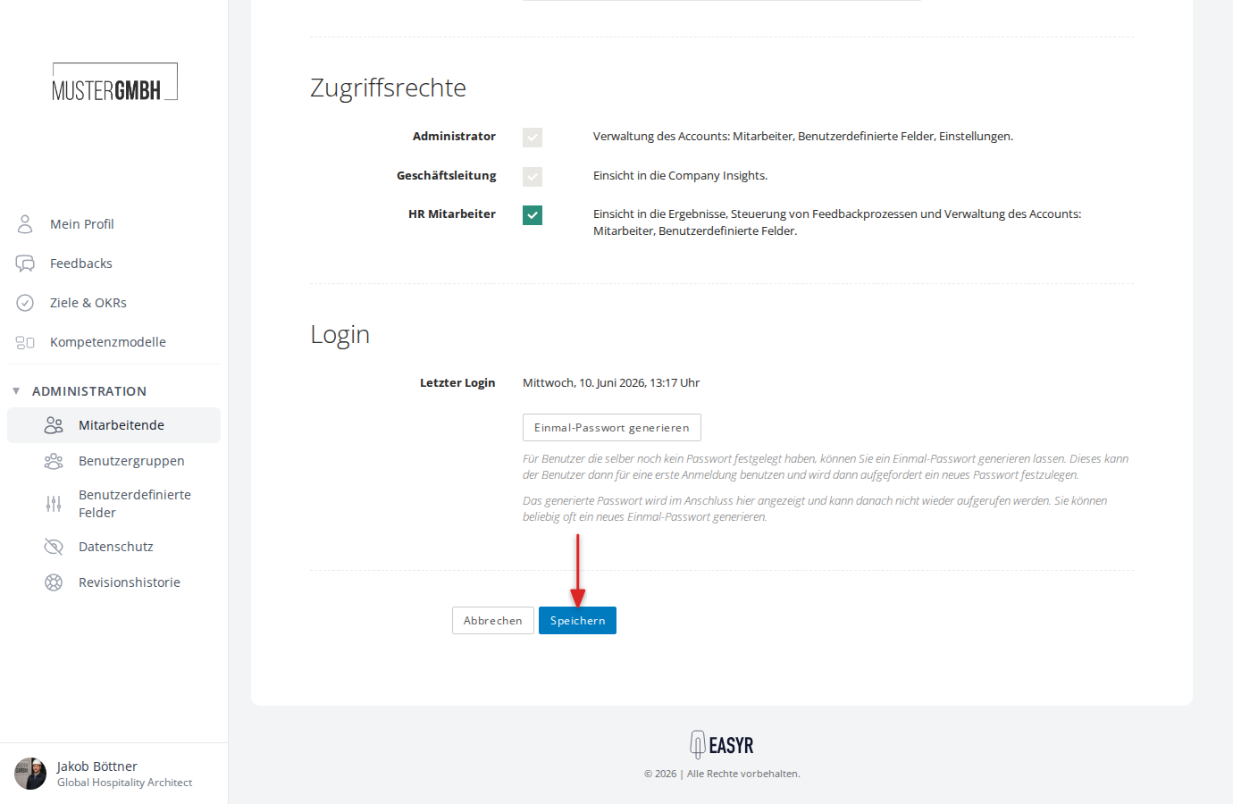Buttons Abbrechen und Speichern am Ende des Formulars