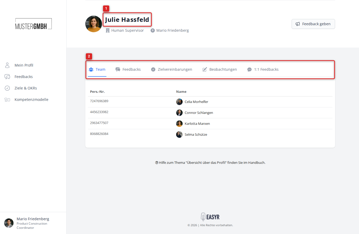 Übersicht über das Mitarbeiterprofil