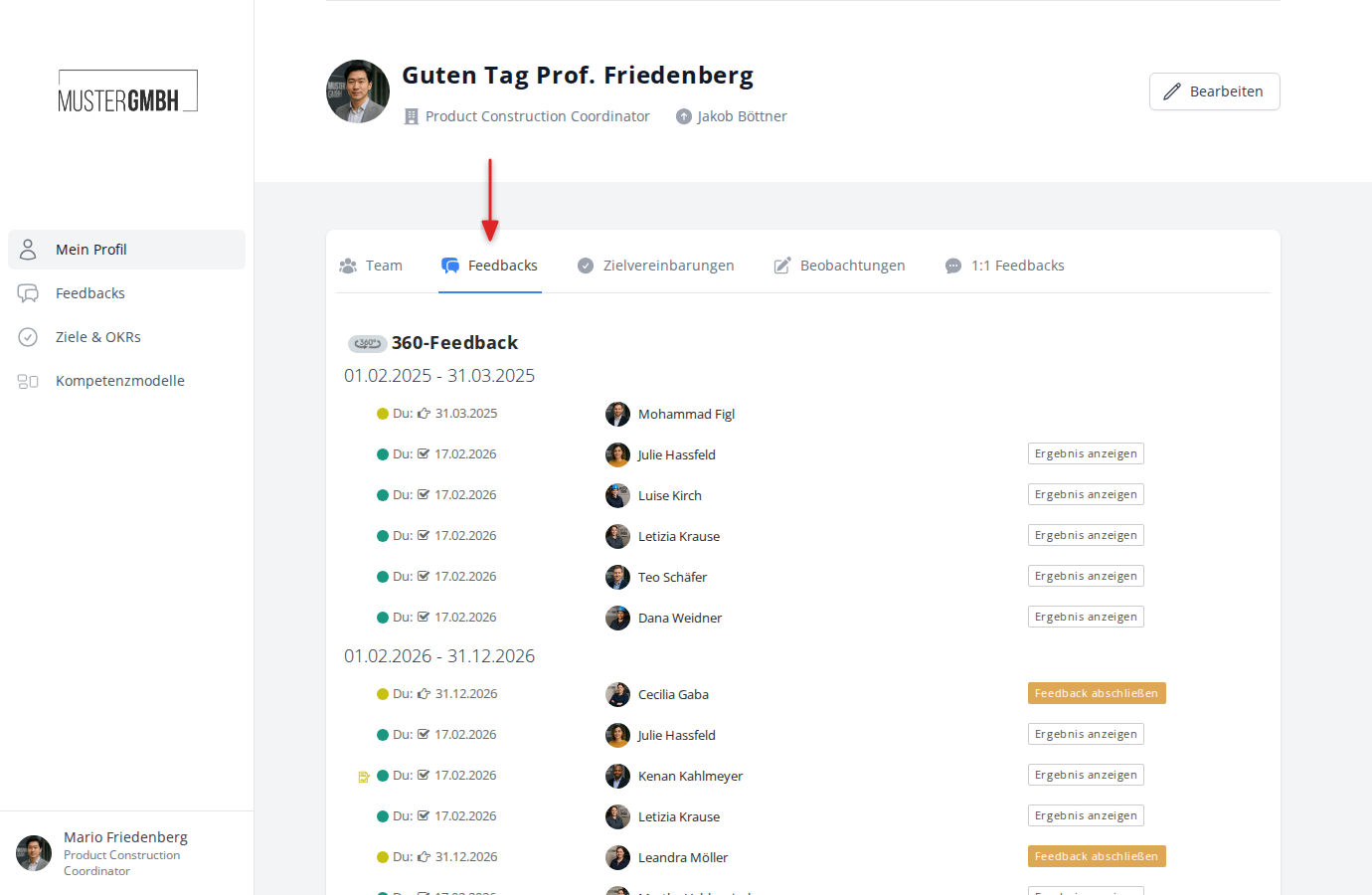 Reiter Feedbacks mit Beurteilungsprozessen