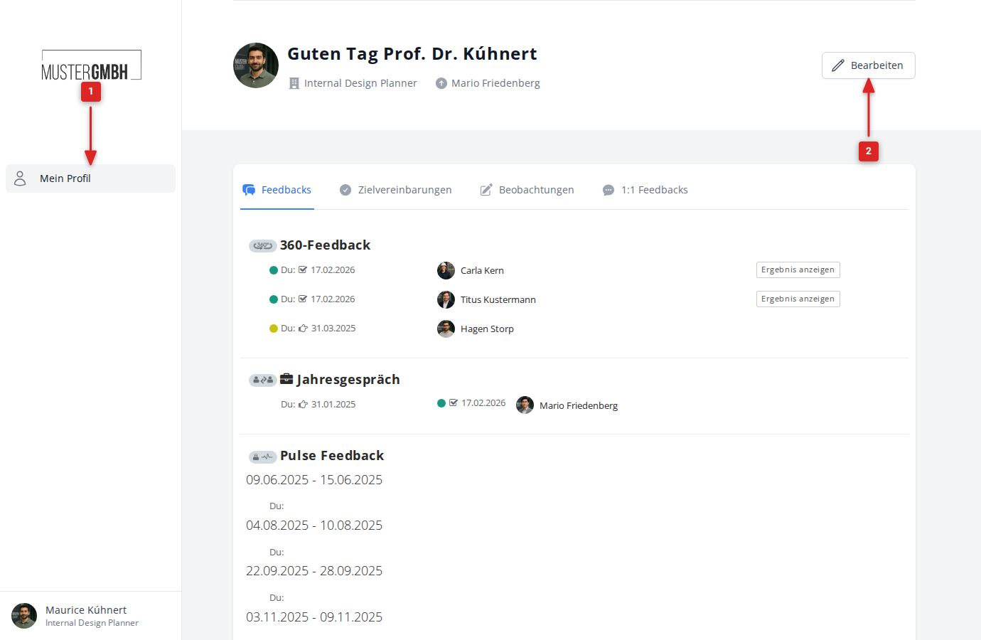 Profilseite mit dem Button "Bearbeiten"
