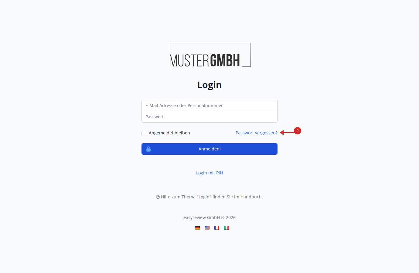 Login-Seite mit dem Link "Passwort vergessen?"