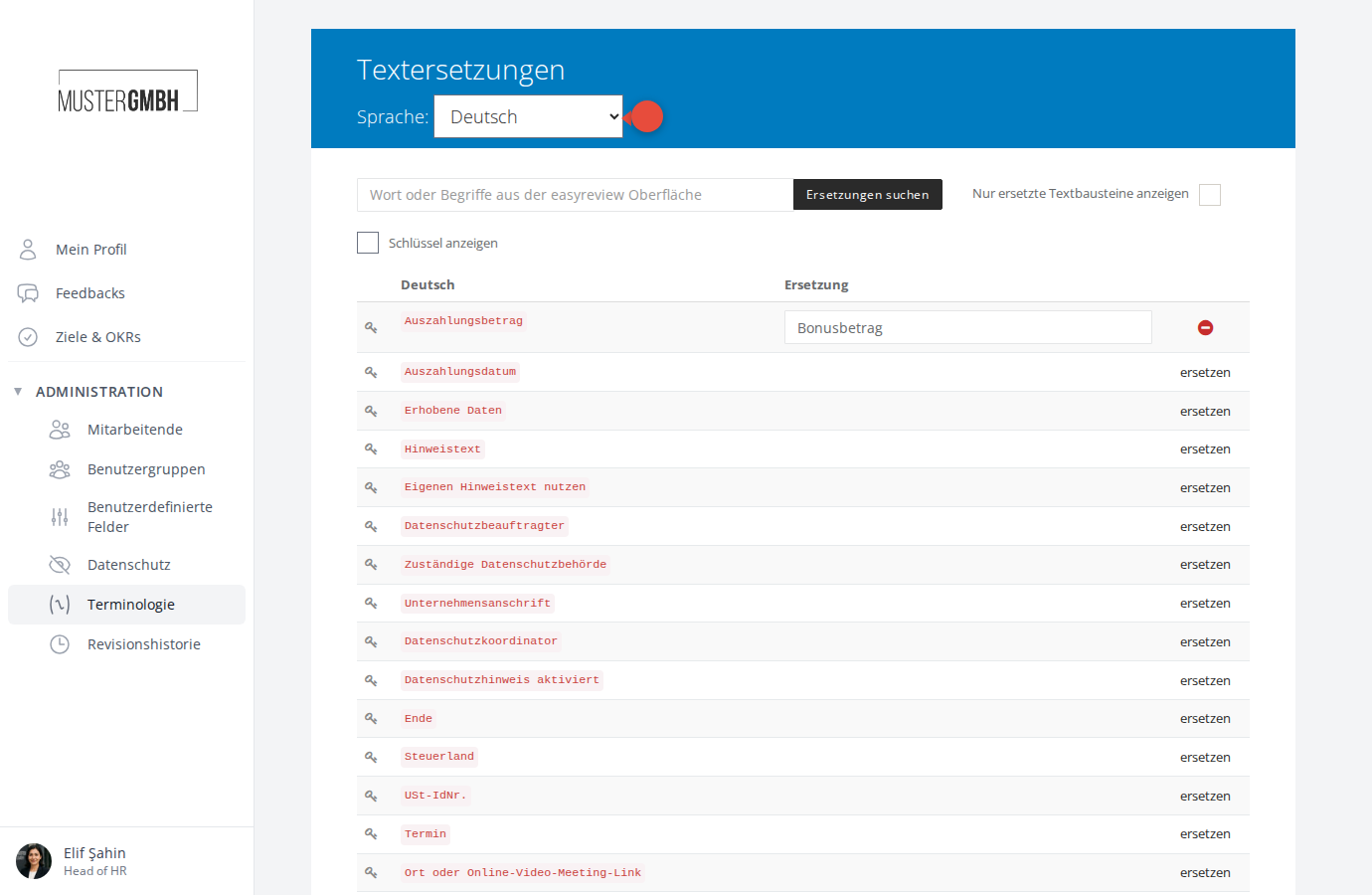 Sprachauswahl im Dropdown