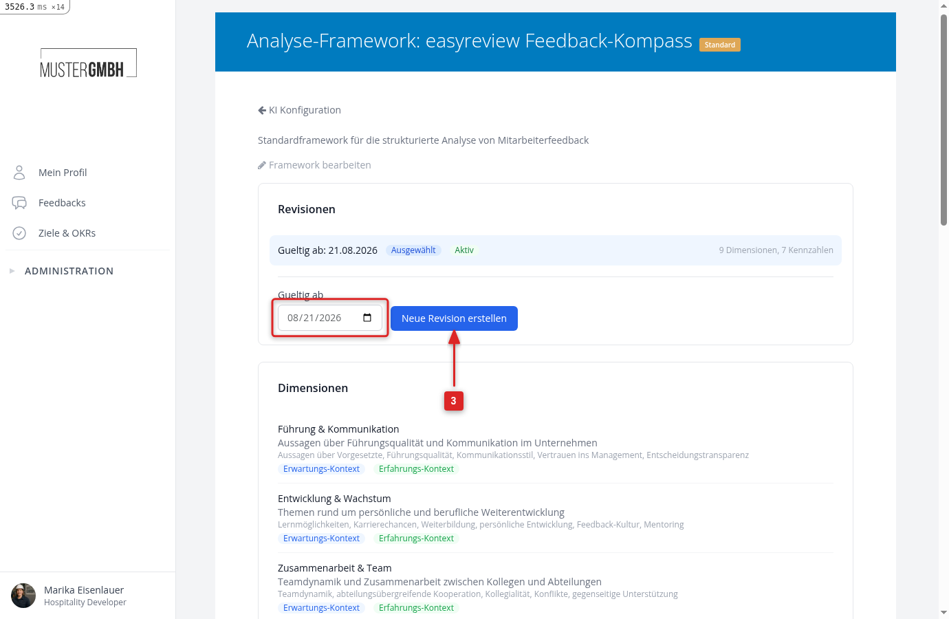 Kriterien anpassen, immer über eine neue Revision