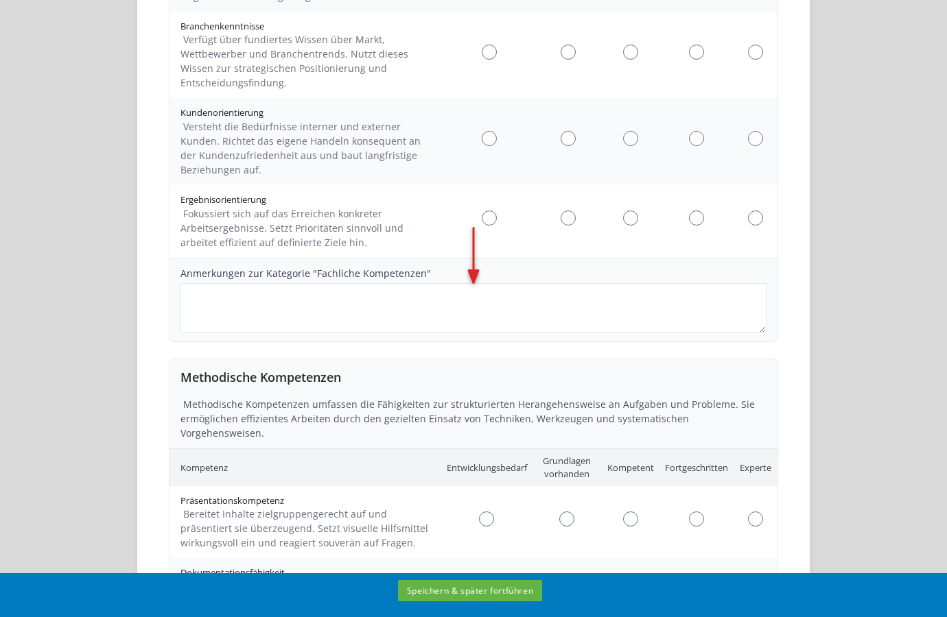 Anmerkungsfeld unterhalb einer Kategorie