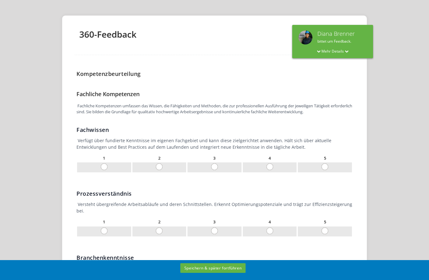 Übersicht der Kompetenzbeurteilung im Fragebogen