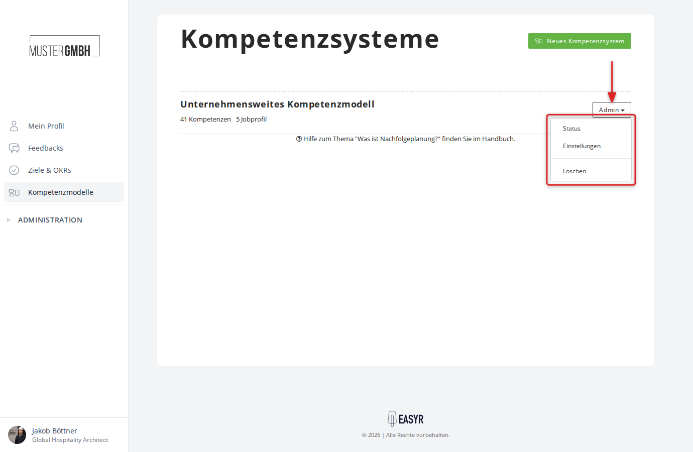 Admin-Dropdown auf der Übersichtsseite