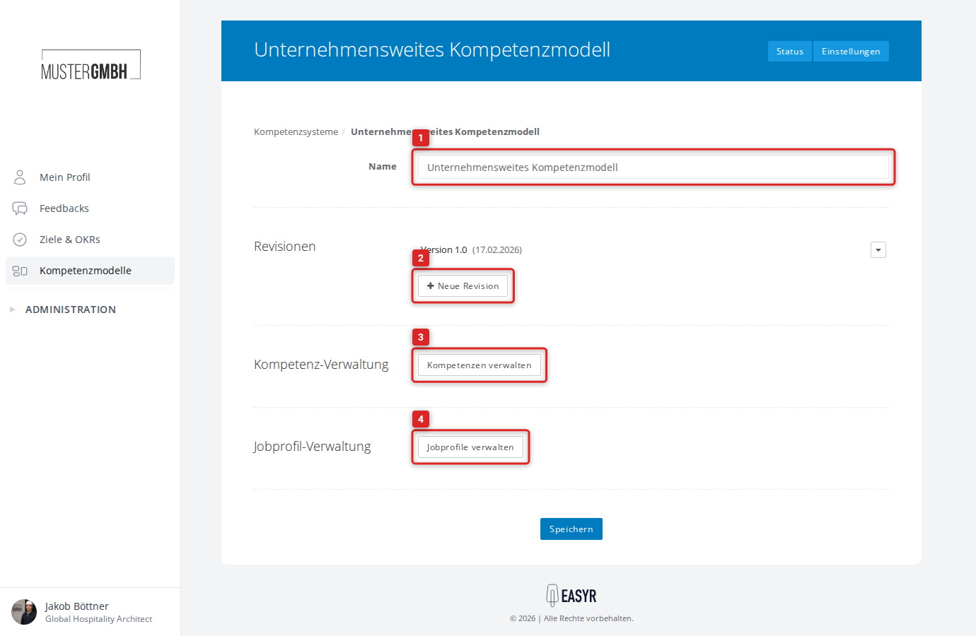 Einstellungsseite eines Kompetenzsystems