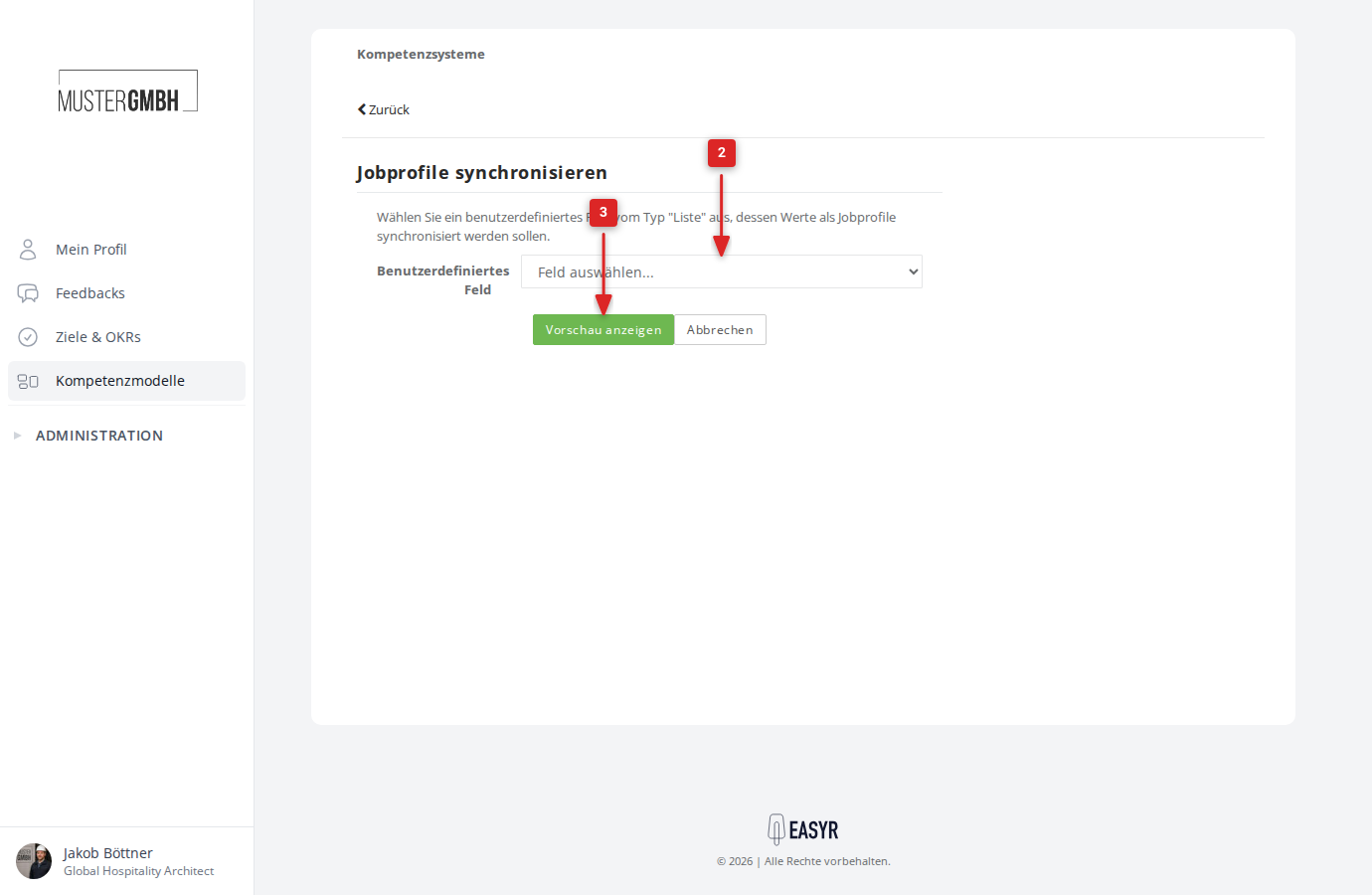 Feldauswahl für die Jobprofil-Synchronisation