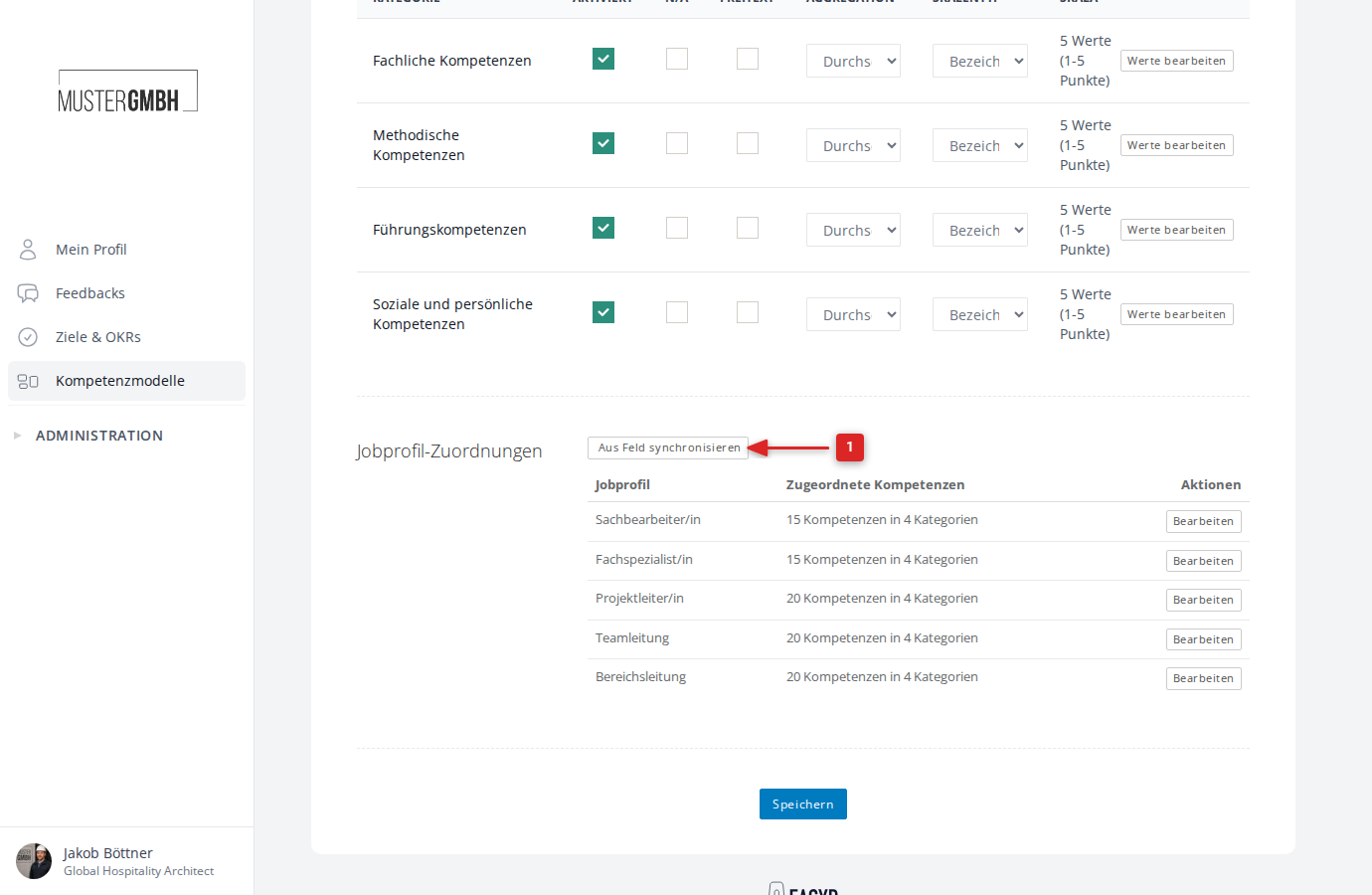 Jobprofil-Zuordnungen in der Revisions-Konfiguration