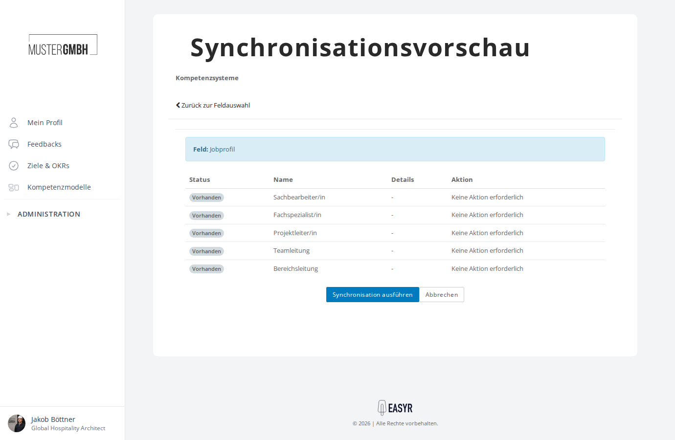Synchronisationsvorschau mit Statusanzeige pro Jobprofil