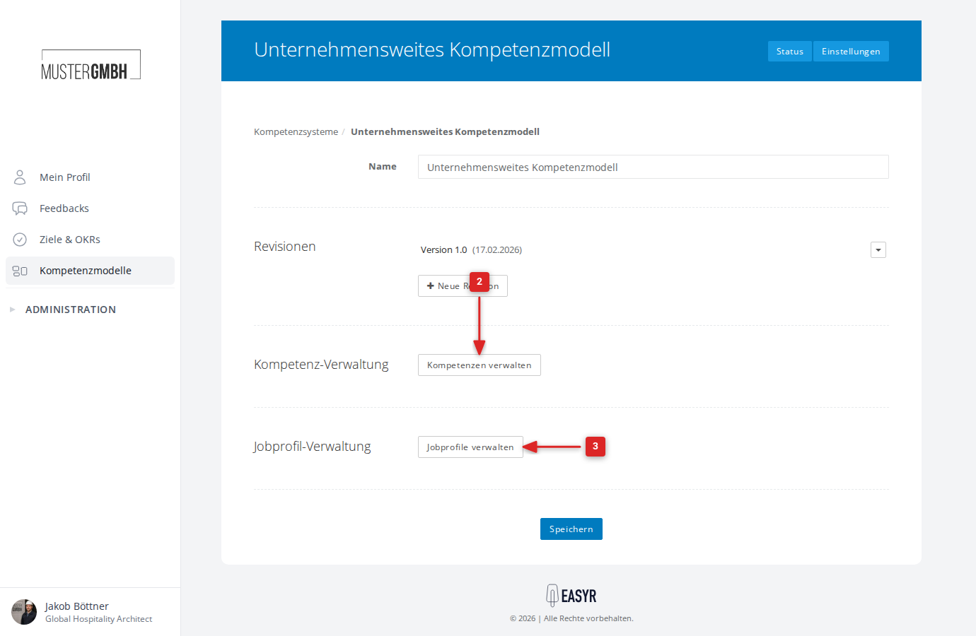Einstellungen-Seite des Kompetenzsystems