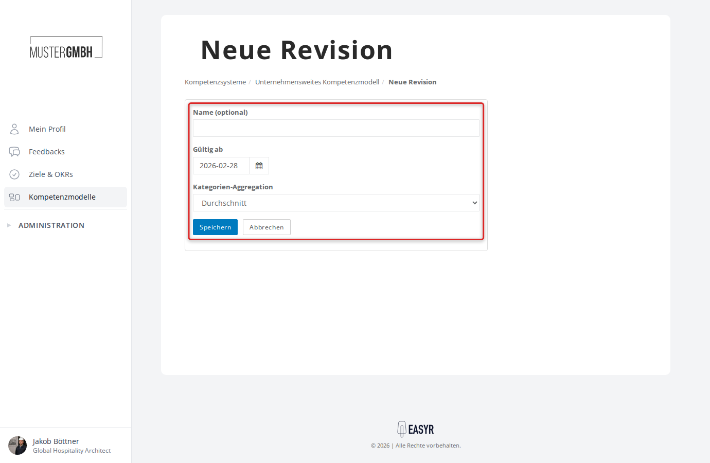 Formular „Neue Revision"