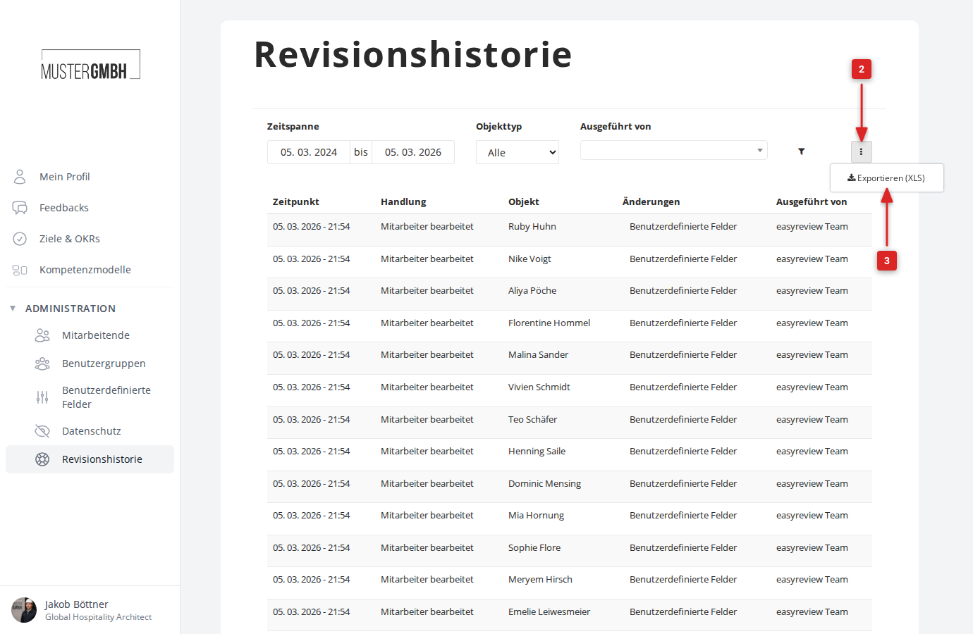 Export-Menü der Revisionshistorie