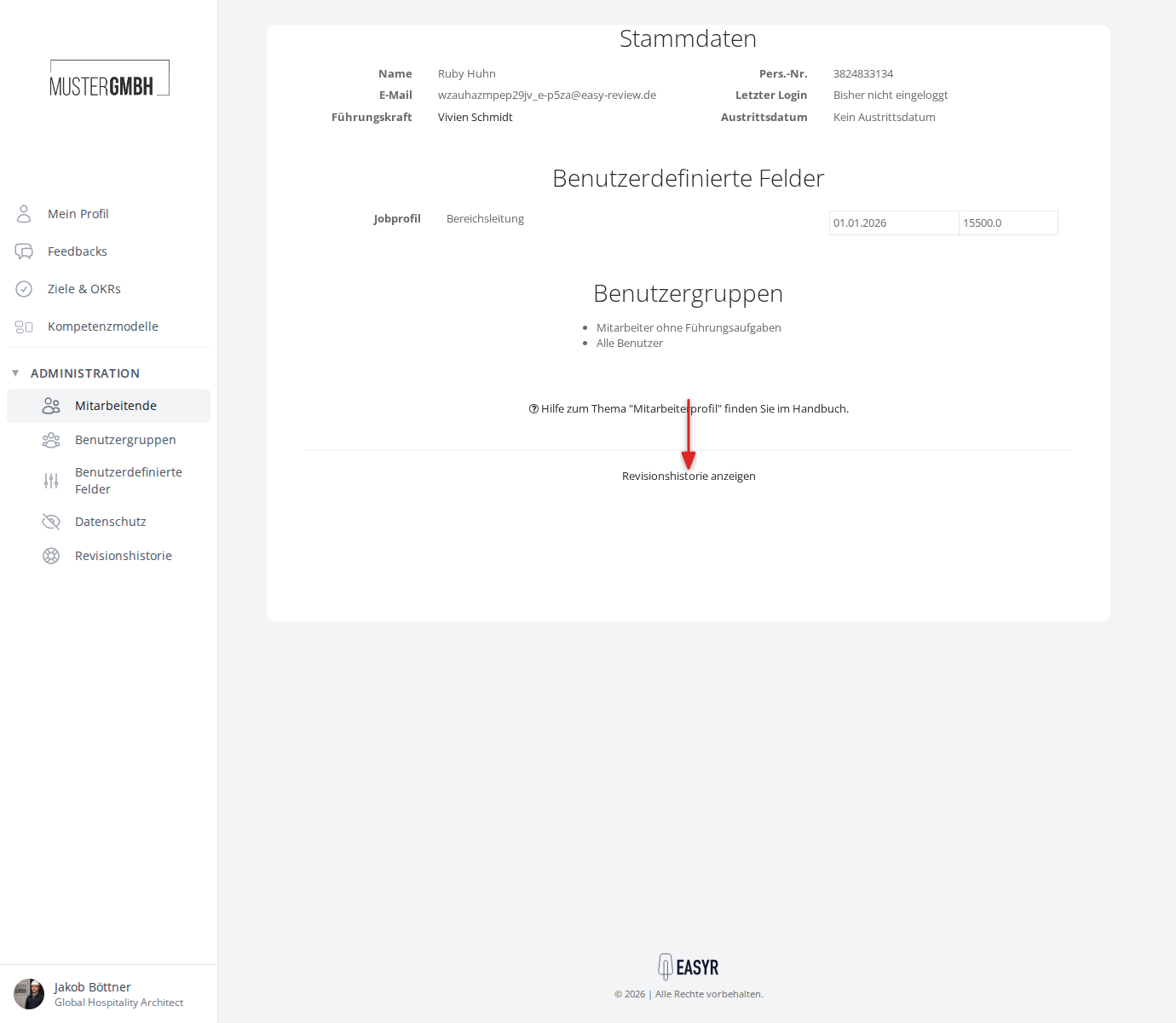 Revisionshistorie anzeigen im Mitarbeiterprofil