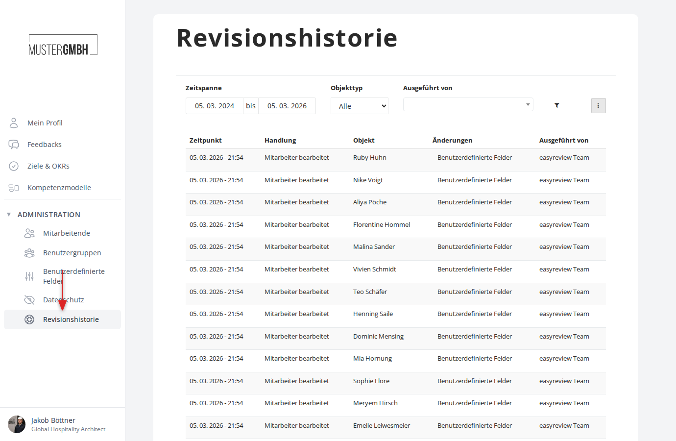 Navigation zur Revisionshistorie