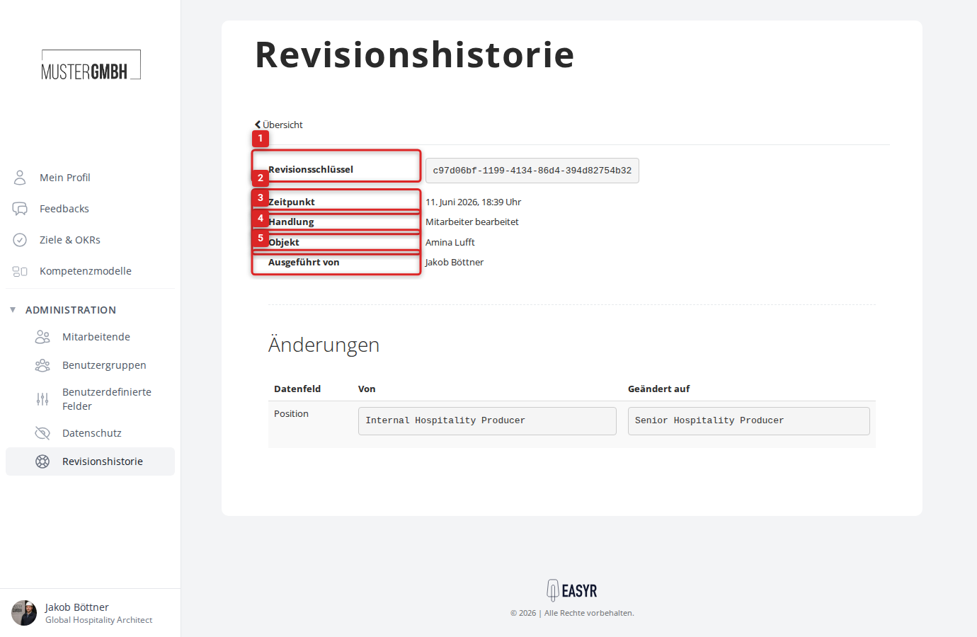 Oberer Teil der Detailseite mit nummerierten Feldern
