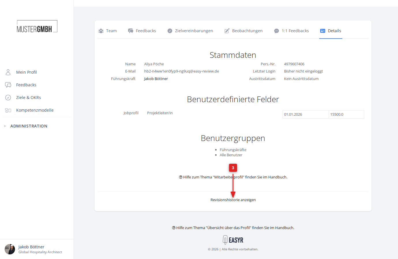 Link "Revisionshistorie anzeigen" im Detailreiter