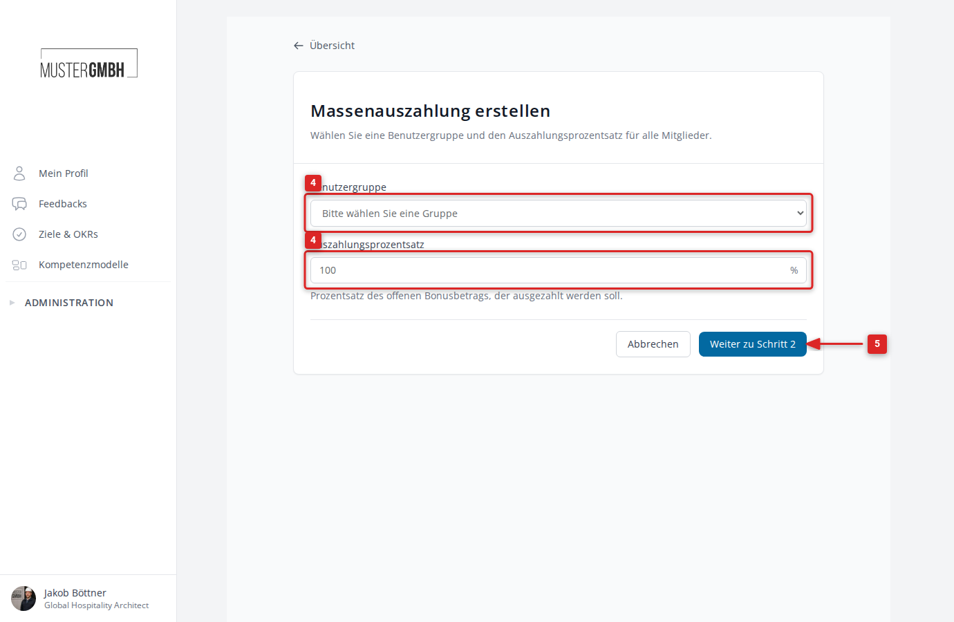 Formular für Massenauszahlung erstellen