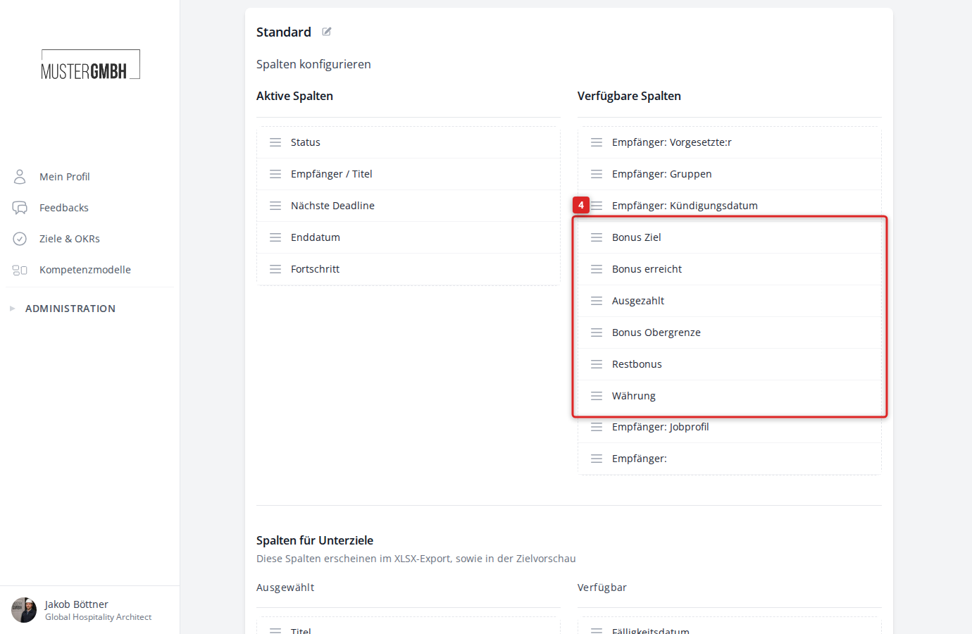 Spalten bearbeiten — Bonusspalten unter „Verfügbare Spalten"
