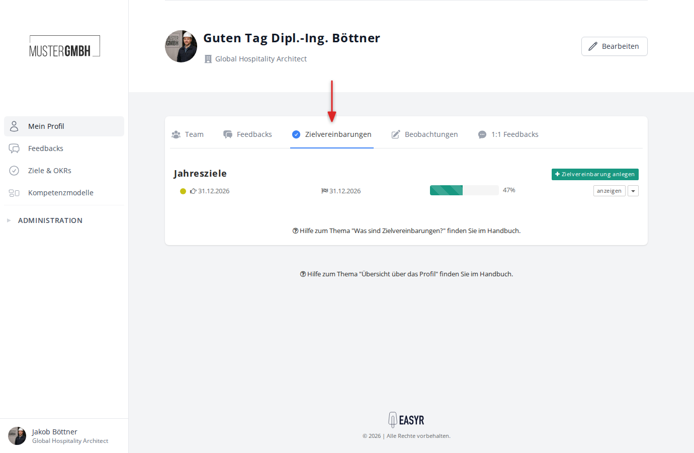Eigene Zielvereinbarungen im Profil