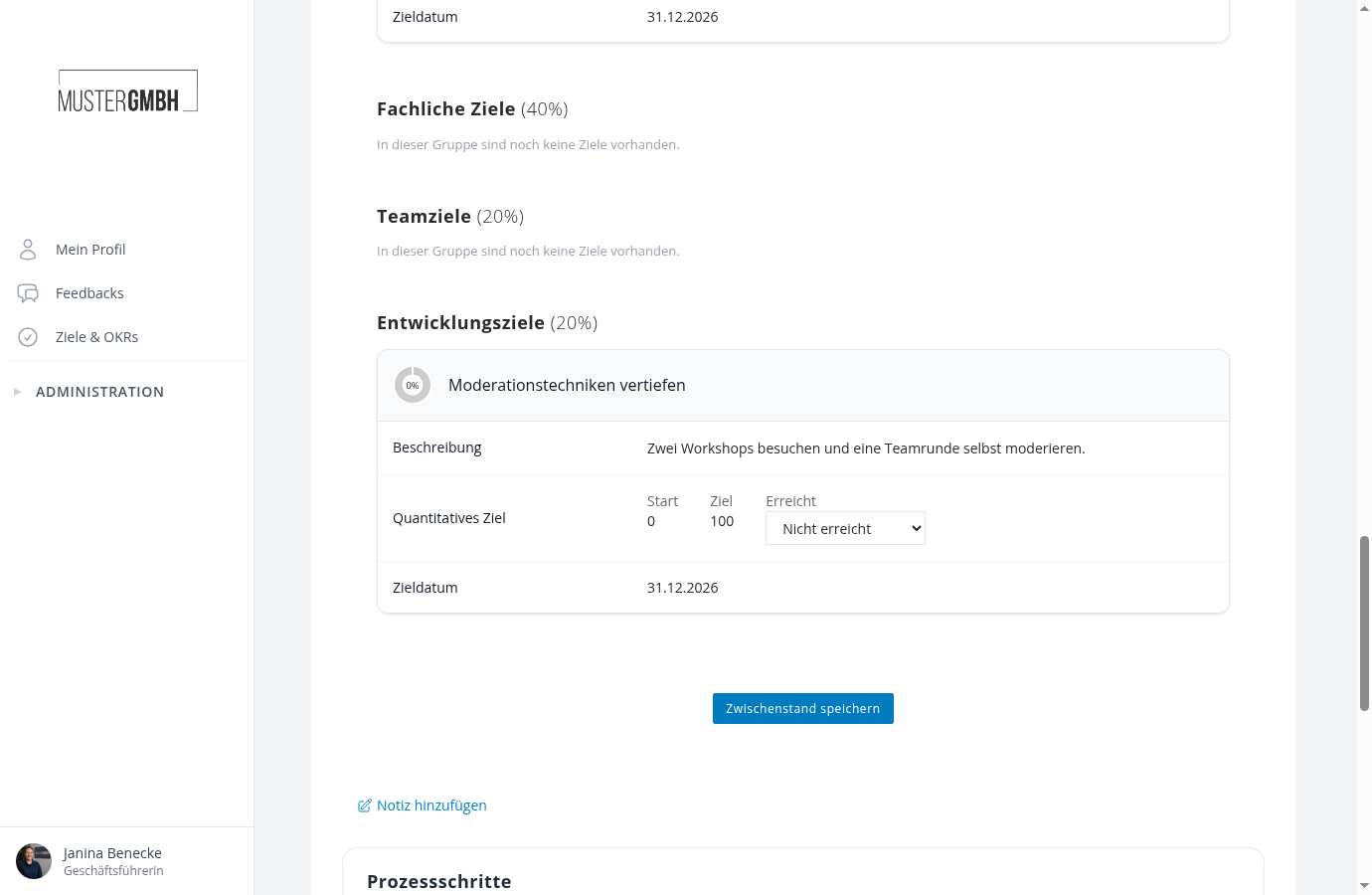 Anzeige einer Zielvereinbarung mit dem Anteil hinter jedem Gruppentitel