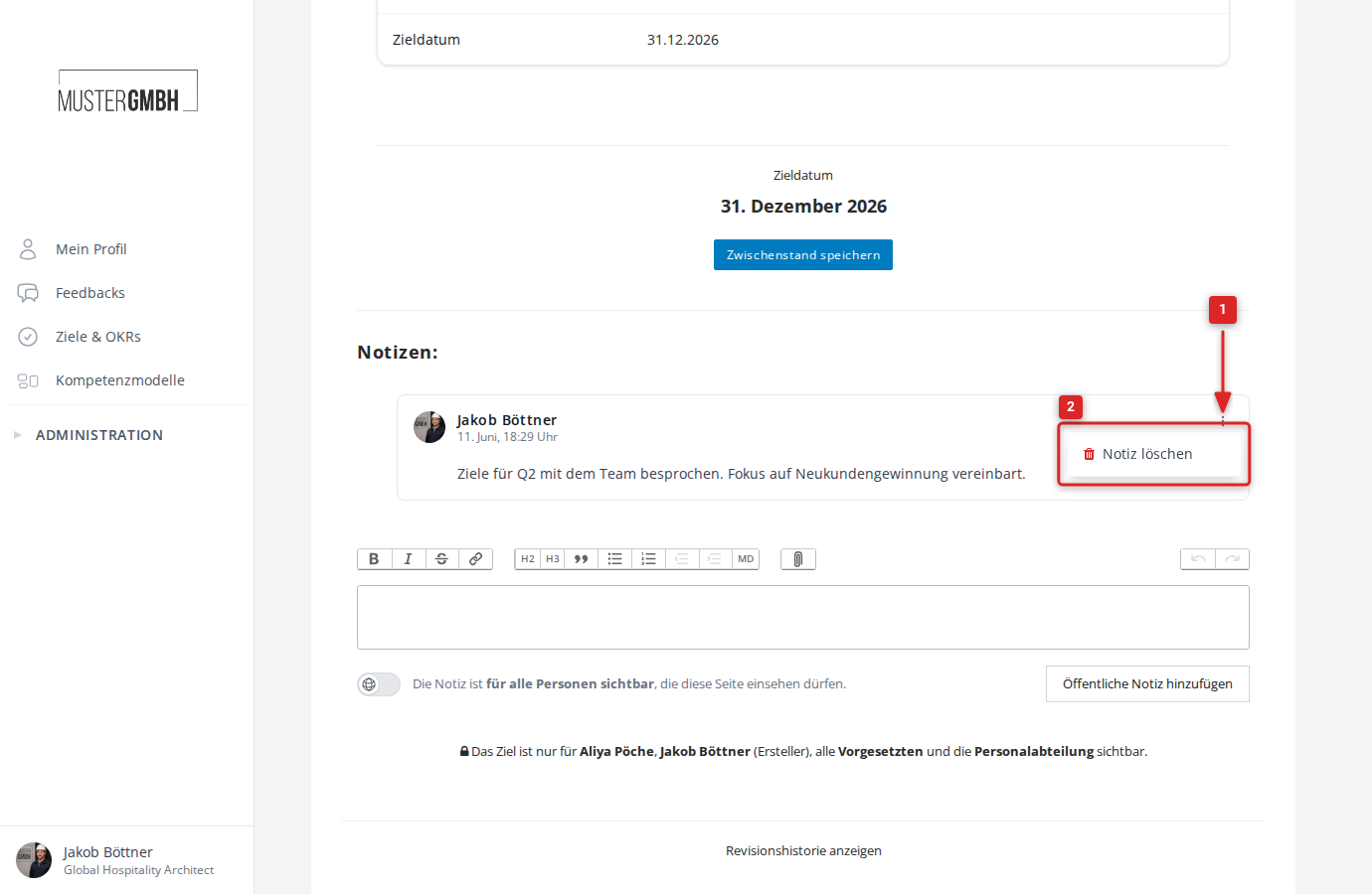 Drei-Punkte-Menü mit Option "Notiz löschen"