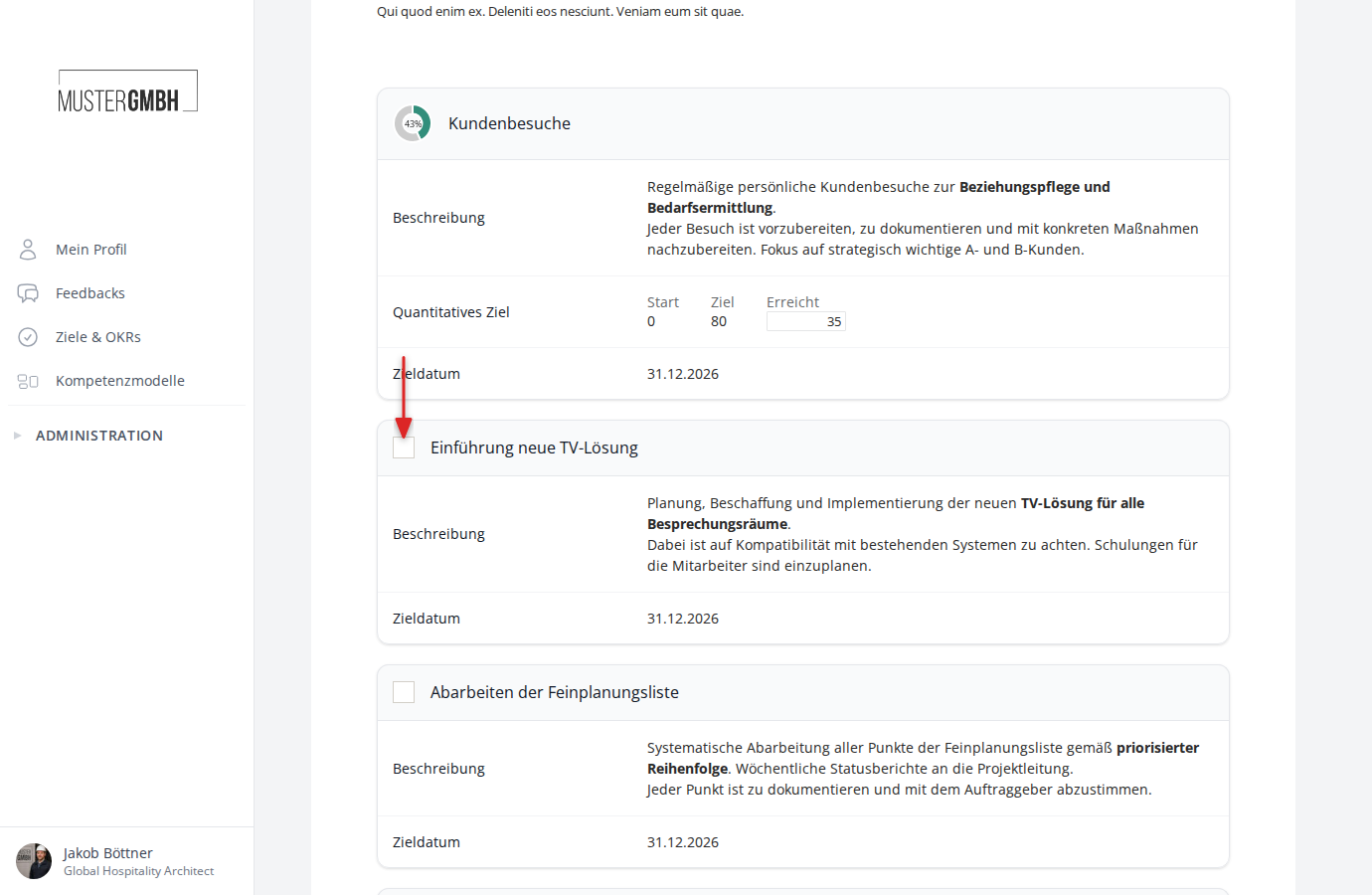 Checkbox eines einfachen Unterziels