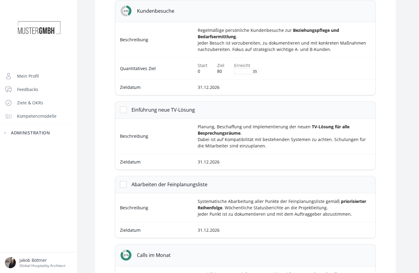 Unterziele als Karten in der Detailansicht