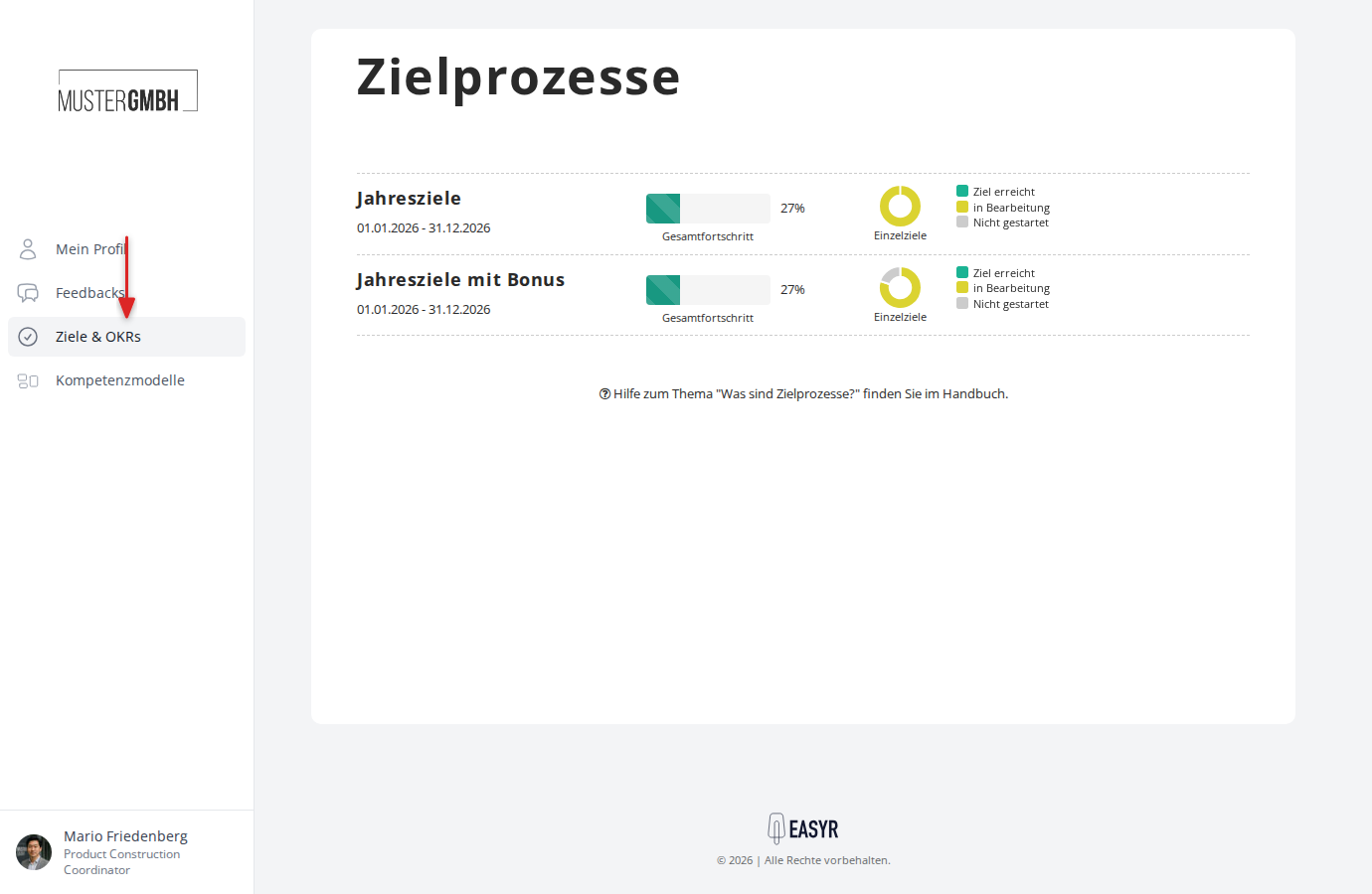Zielprozesse-Übersicht mit Seitennavigation