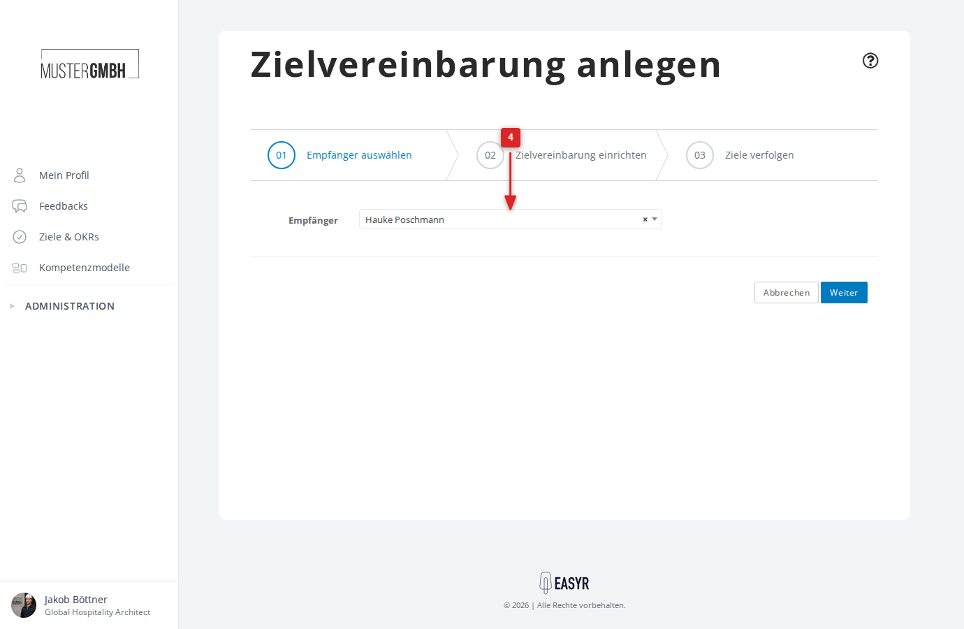 Empfänger-Auswahl im ersten Schritt des Assistenten