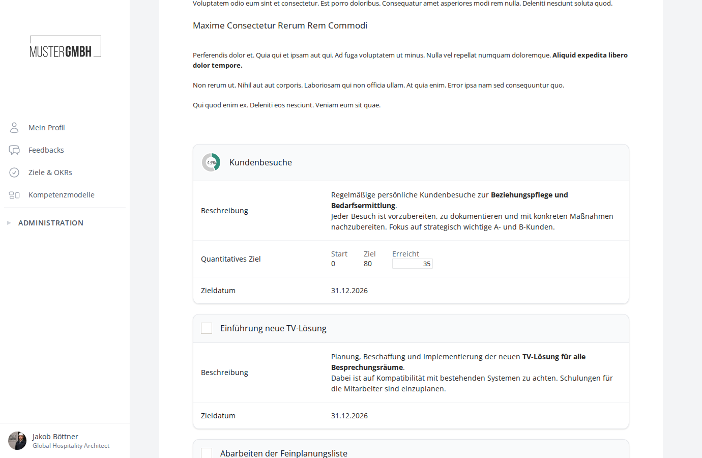 Zielkarte mit quantifiziertem Ziel