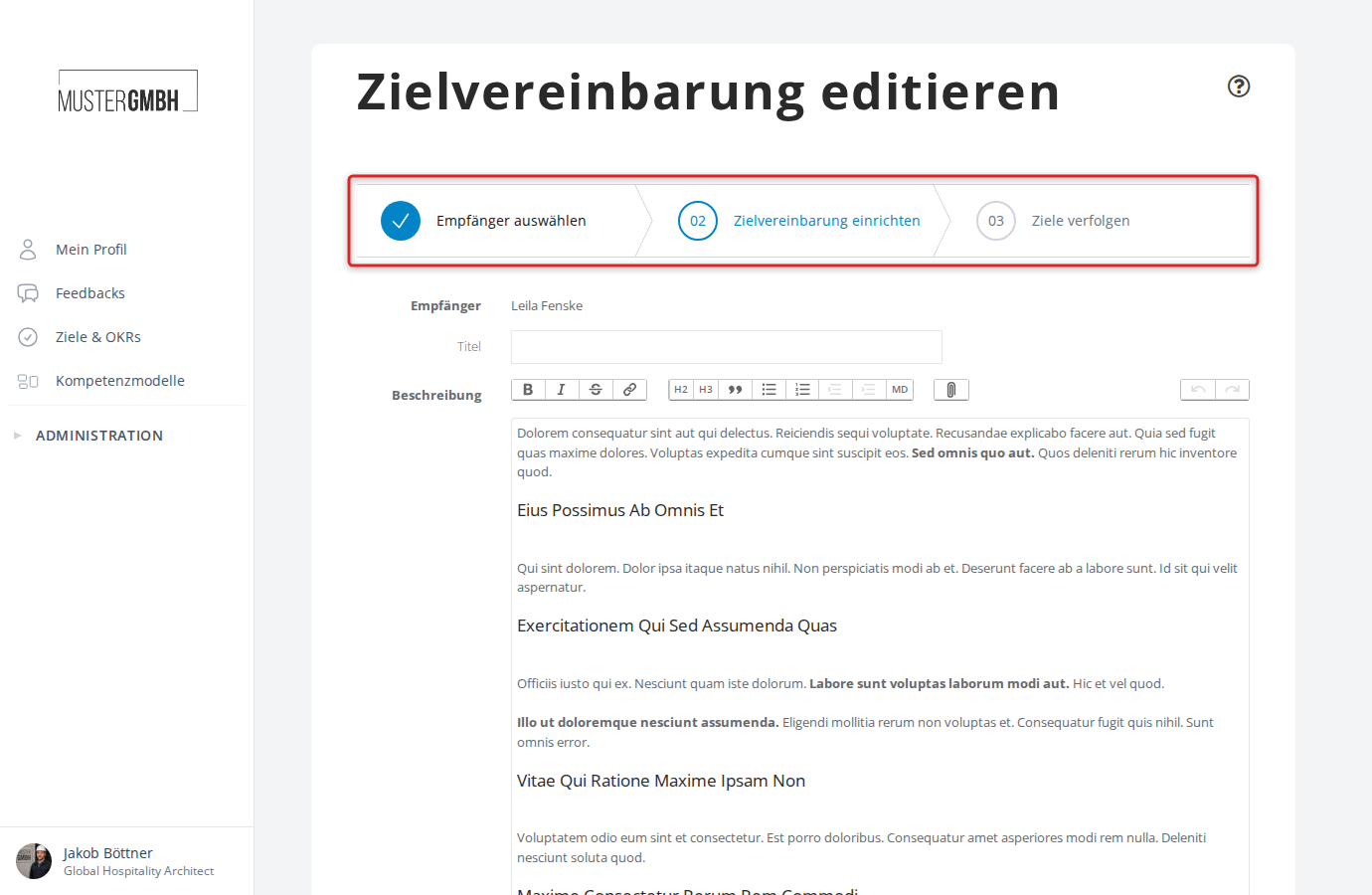 Bearbeitungsformular mit Fortschrittsanzeige und Kopfbereich