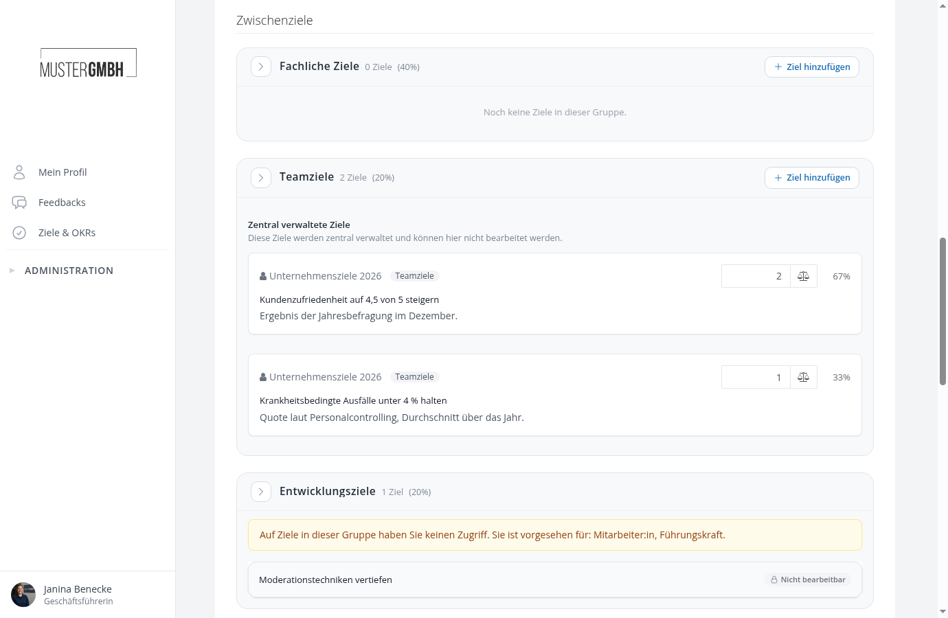 Bearbeitungsformular mit den zugeklappten Abschnitten je Zielgruppe
