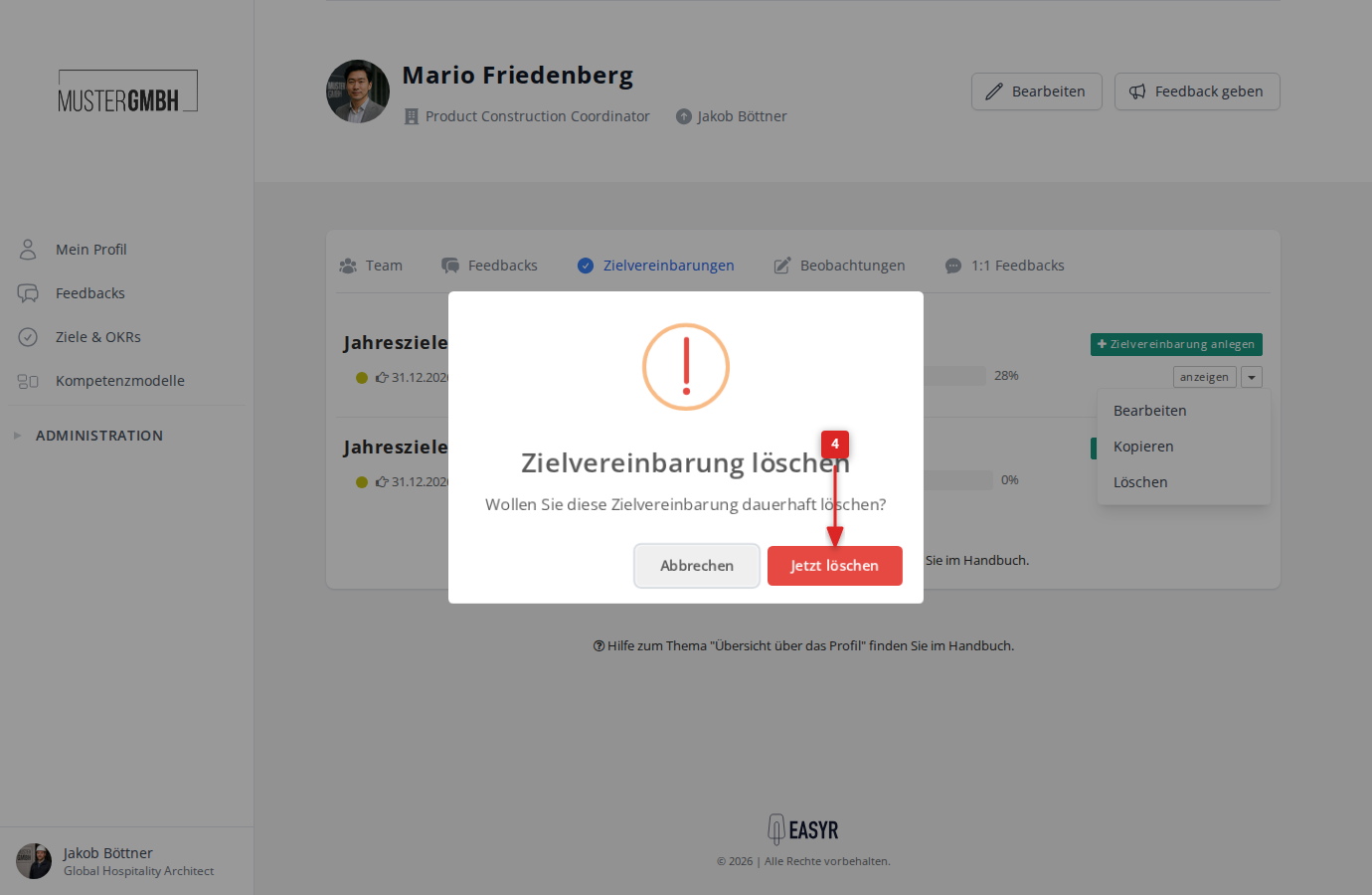 Bestätigungsdialog zum Löschen der Zielvereinbarung