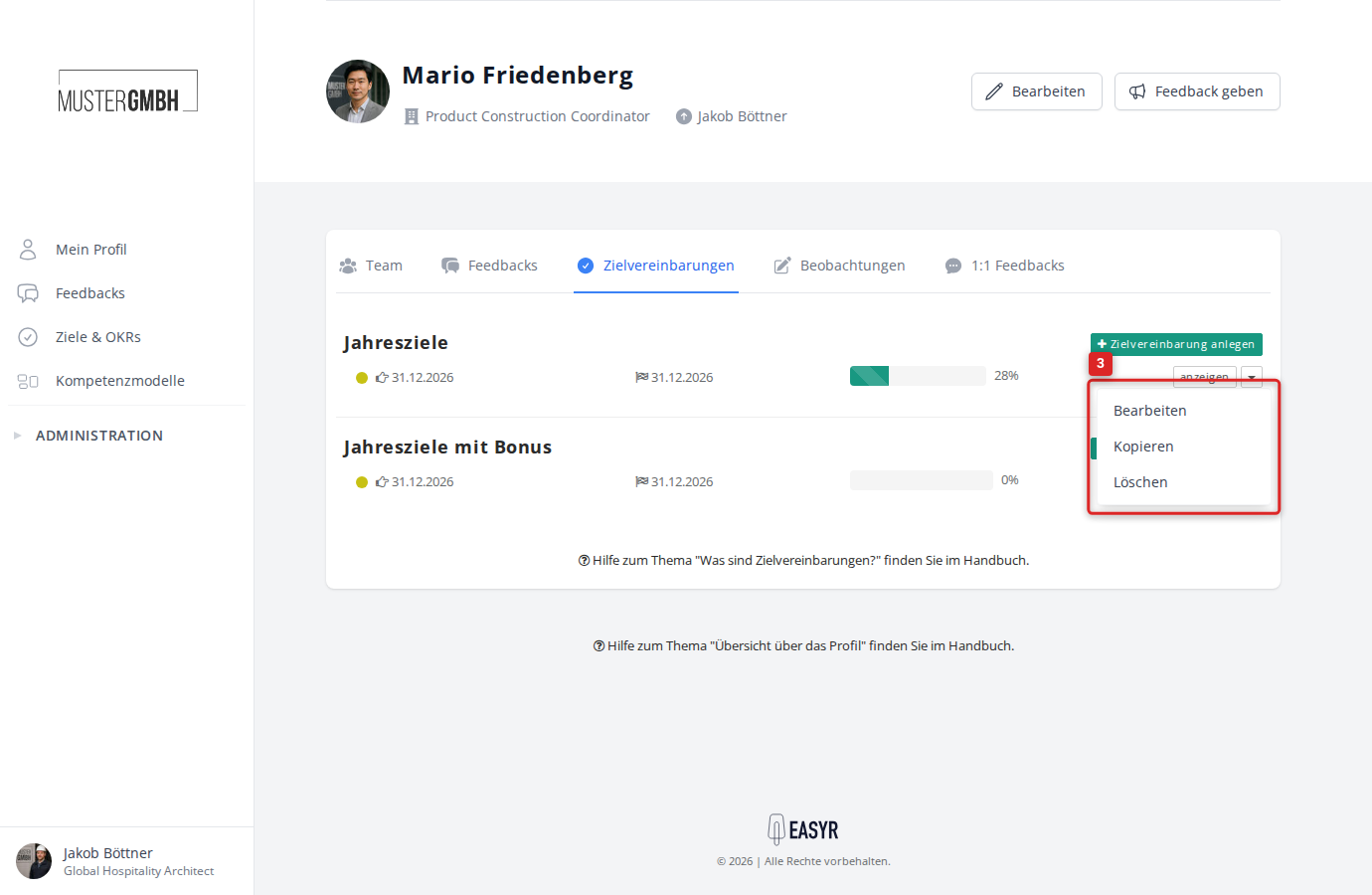 Dropdown-Menü mit der Option Löschen